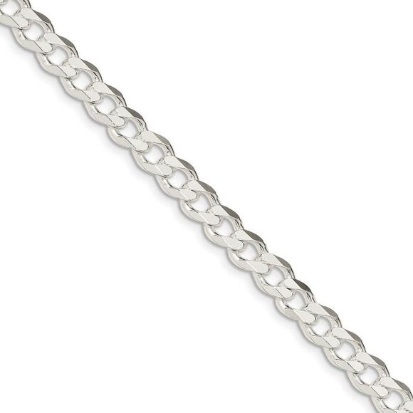Men's 7.5mm, Sterling Silver Solid Flat Curb Chain Bracelet, 8 Inch